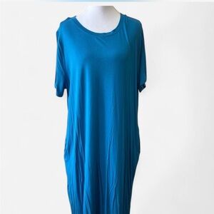 Blue Casual Maxi Dress with Dolman Sleeves